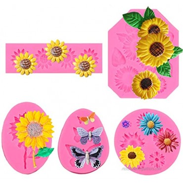 JOERSH Sunflower Fondant Mold 5 Pack Sunflower and Butterfly Silicone Mold for Cake Topper Decoration Chocolate Sugar Crafts
