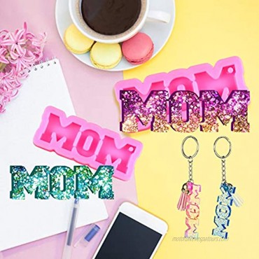 Juome 2 Pcs Mom Word Mother Day Resin Keychain Molds Silicone Chocolate Fondant Epoxy Casting Pendant Molds Set with 20 Pcs Key Rings Chain 20 Pcs Keychain Tassels for DIY Crafts Cake Topper Decor