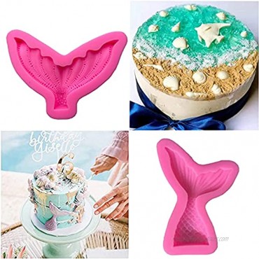Mermaid Theme Cake Silicone Molds Marine Theme Fondant Silicone Mold Mermaid Tail Starfish Coral Conch Seahorse Seashell DIY Chocolate Candy Baking Tool for Mermaid Theme Party Cake Decoration
