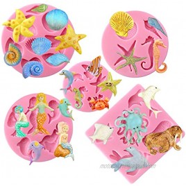 Mini Sea Creatures Summer Beach Candy Silicone Mold for Sugarcraft Cake Decoration Fondant Cupcake Topper UV Resin Epoxy Jewelry Casting Polymer Clay Crafting Projects 27-cavity Pack of 5