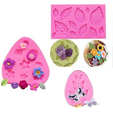 MUYIYAMEI Flower Fondant Cake Mold Set Rose Butterfly and Leaves Sunflower Flowers Silicone Molds for Chocolate Fondant Polymer Clay Soap Crafting Projects & Cake Decoration6 Pcs