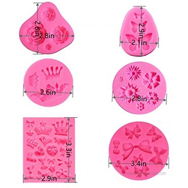 MUYIYAMEI Flower Fondant Cake Mold Set Rose Crown Butterfly and Mini Bow Silicone Molds for Chocolate Fondant Polymer Clay Soap Crafting Projects & Cake Decoration6 Pcs