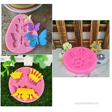 MUYIYAMEI Flower Fondant Cake Mold Set Rose Crown Butterfly and Mini Bow Silicone Molds for Chocolate Fondant Polymer Clay Soap Crafting Projects & Cake Decoration6 Pcs