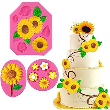 Palksky Set of 3 Sunflower Fondant Mold Sun Flower cake topper decoration Silicone mold for Chocolate Candy Sugar Craft Gum Paste Polymer Clay Crafting Projects Resin Mould