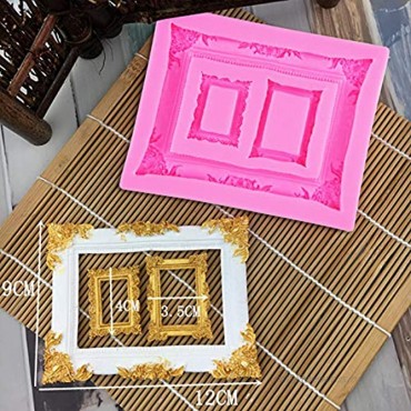 Rainmae 4Pcs Pink Picture Frames Silicone Mold for Cake Decorating Photo Frame Fondant Mold Vintage Frame Collections Molds Sugar Gum Paste Chocolate Cookies Polymer Clay Candy Soap Resin Mould
