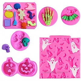 Rainmae 6 Pcs Halloween Cake Fondant Molds Halloween Party Cupcake Topper Decorating Tools Silicone Chocolate Candy Mold Gum Paste Polymer Clay Epoxy Resin Mould Bat Pumpkin Spider Ghost