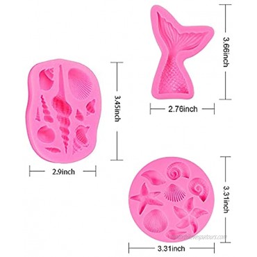 Vpqnee 6 Pieces Mermaid Themed Silicone Cake Fondant Mold Mermaid Tail Seaweed Starfish Seashell Coral Seahorse Silicone Mold for Cake Decoration,Cupcake Toppers Cookies Jelly Sugar Craft