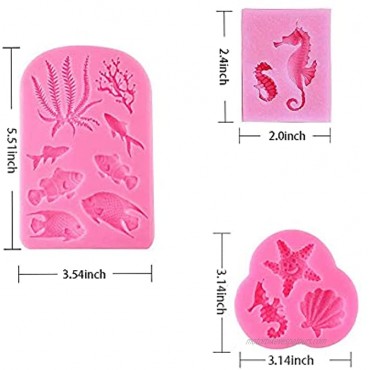 Vpqnee 6 Pieces Mermaid Themed Silicone Cake Fondant Mold Mermaid Tail Seaweed Starfish Seashell Coral Seahorse Silicone Mold for Cake Decoration,Cupcake Toppers Cookies Jelly Sugar Craft