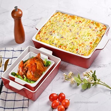 2YOU Ceramic Bakeware-Nonstick Casserole Dish Set Safe For Oven microwave Freezer Dishwasher -Set of 3 Large Medium and Small Deep Lasagna Pan -Easily Carry With Strong Handles ,Red