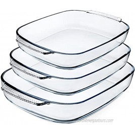 3-Piece Deep Glass Baking Dish Set Clear Glass Casserole Bakeware Set Baking Pans for Lasagna Leftovers Cooking Kitchen Freezer-to-Oven and Dishwasher