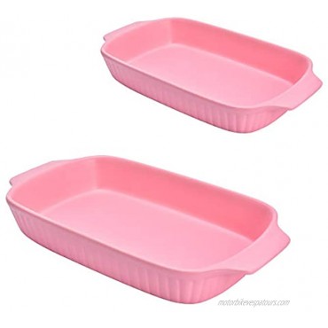Aliyaduo Pink Ceramic Bakeware Dish Set of 2Pcs Retangle Plate Baking Dish Set Casserole Dish Set Lasagna Pan Baking Dishes 9 inch and 12 inch for Cooking Cake Dinner KitchenPink