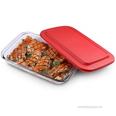 Bovado USA Rectangular Glass Bakeware 3 Quart with BPA-Free Lid | Superior Oblong Glass Baking Dish for Casseroles Lasagna Leftovers Cooking | Essential Kitchen Item