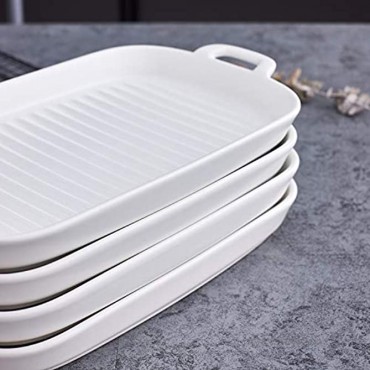 Bruntmor 10x6 Set Of 4 Oven to Table Bakeware Matte Glaze Dinner Plates Lasagna Serving Pan With Handle Rectangular Dish White