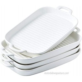 Bruntmor 10x6 Set Of 4 Oven to Table Bakeware Matte Glaze Dinner Plates Lasagna Serving Pan With Handle Rectangular Dish White