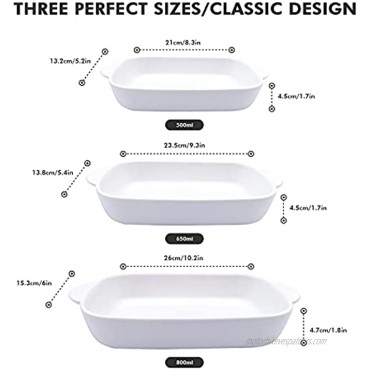 Ceramic Baking Dish Set of 3 Casserole Dishes with Handles Rectangular Porcelain Bakeware Set Nonstick Stackable Lasagna Pan for Oven Cooking Banquet Daily Use White