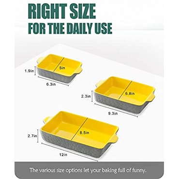 Ceramic Baking Dishes for Oven Lareina Bakeware Set Rectangular Baking Pans Set Casserole Dish for Cooking Cake Dinner Kitchen Banquet and Daily Use 12 x 8.5 Inches 3-Piece Yellow