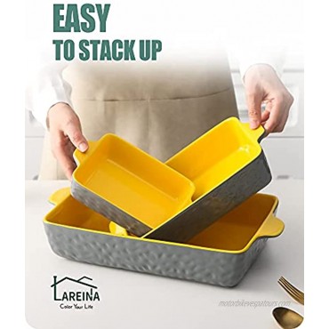 Ceramic Baking Dishes for Oven Lareina Bakeware Set Rectangular Baking Pans Set Casserole Dish for Cooking Cake Dinner Kitchen Banquet and Daily Use 12 x 8.5 Inches 3-Piece Yellow