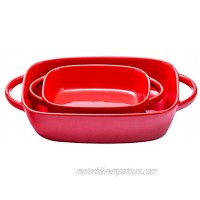 Daveinmic Ceramic Baking Dish,2 PCS Rectangular Bakeware Set with Handle Casserole Baking Dishes for Cooking Cake Dinner 13x7.1 inch and 9x5.2 inch Porcelain Baking Pans Red