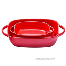 Daveinmic Ceramic Baking Dish,2 PCS Rectangular Bakeware Set with Handle Casserole Baking Dishes for Cooking Cake Dinner 13x7.1 inch and 9x5.2 inch Porcelain Baking Pans Red