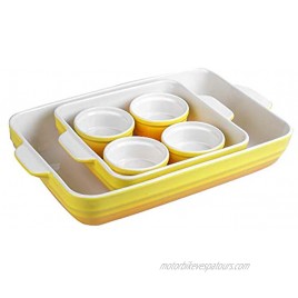 Joyroom Bakeware Set of 6 Ceramic Baking Dish Set Includes 9 x 13 Inches Lasagna Pan Square Baking Pan and Ramekins for Cooking Kitchen Circle Collection Yellow