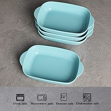 LEETOYI Ceramic Small Baking Dish 7.5-Inch Set of 4 Rectangular Bakeware with Double Handle Baking Pans for Cooking and Cake DinnerTurquoise