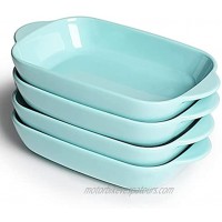 LEETOYI Ceramic Small Baking Dish 7.5-Inch Set of 4 Rectangular Bakeware with Double Handle Baking Pans for Cooking and Cake DinnerTurquoise