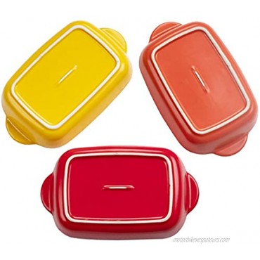 Monamour 20oz Individual Baking Dish – 7.5'' x 5.6'' Small Matte Ceramic Rectangular Bakeware Pan Set with Handles for Casserole Lasagna Chicken Vegetable Brownies Set of 3 Assorted Colors 02