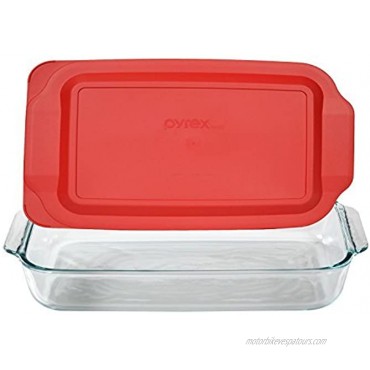 Pyrex Basics 3 and 4.8 Quart Glass Oblong Baking Dish with Red Plastic Lid