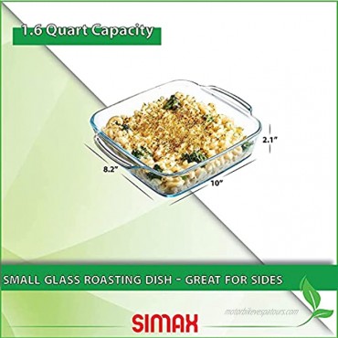 Simax Square Glass Roaster Dish: Large Square Roaster Pan For Baking And Cooking Oven and Dishwasher Safe Cookware –1.5 Quart Casserole Oven Pan