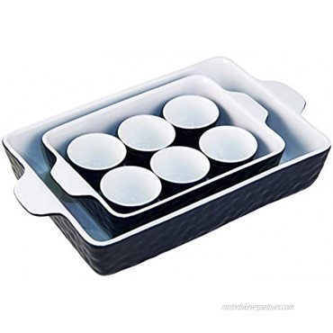 SZWORLDS Baking Dishes Set Rectangular Baking Pans Set of 8 Baking Dish for Oven Cooking Cake Dinner Kitchen Daily Use Includes 2 Rectangular Nonstick Casserole Dish 6 Ramekins （Dark blue）