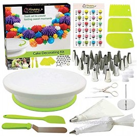 46 PCS Cake Decorating Tool with Cake Turntable 24 Style Piping Tips and 12 Bags Kits Supplies with Manual 2 Coupler 2 Icing Spatula and 3 Icing Smoother Fit Baking Beginner