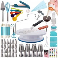 Cake Decorating Kit- 207 PCs Decorating Tools for Beginner with Cake Turntable Numbered Piping Tips Russian piping tips Cake Scrapers& Guide and Other Cake Decorating Supplies Kit for Beginner
