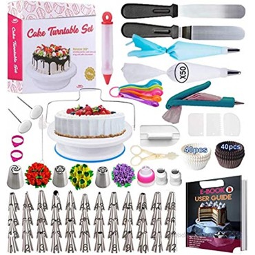 Cake Decorating Supplies Kit 2020 Newest 206 PCS Baking Set for Beginners With Cake Turntable Stand Rotating Turntable,Russian Piping Tips Set Cake Baking Supplies for Cake Lovers