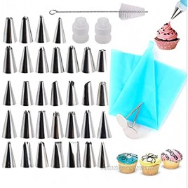 Cake Decorating Tools-38 Pcs Decorating Mouth Tool set with stainless steel cake icing pipes reusable silicone pipe bags cream decoration tools pipe mouth cleaning brushes and a storage box.