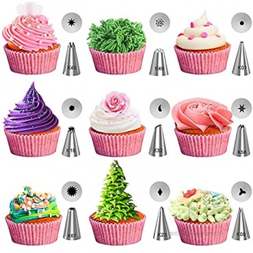 Kootek 47 Pcs Cake Decorating Tips Supplies Tools with Numbered Icing Tips Cake Paint Brushes Silicone Pastry Bags Couplers Icing Smoother Decoration Pen White Baking Supply Fondant Sets