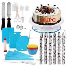 Nifogo Cake Decorating Supplies Set,181PCS with Turntable Cake Stand,54 Piping Tips 100 Piping Bags Disposable,More Accessories for Cake DIY Tools