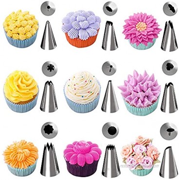 OUOUPS Piping Bags and Tips Set Cake Decorating Tools Supplies Kit，With Various Icing Tips，Reusable Silicone Pastry Bags，Piping Nozzles Coupler，Frosting Bags Tie,Beginners