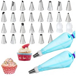 OUOUPS Piping Bags and Tips Set Cake Decorating Tools Supplies Kit，With Various Icing Tips，Reusable Silicone Pastry Bags，Piping Nozzles Coupler，Frosting Bags Tie,Beginners