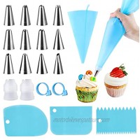 SYGY Piping Bags and Tips Cake Decorating Kits 2 Reusable Silicone Pastry Bag 12 Stainless Steel Icing Nozzle 2 Converter 2 Bags Ties 3 Scraper for Baking 21PCS