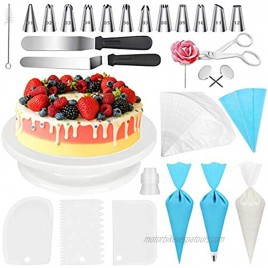XAZIE Cake Decorating Kit 75Pcs Cake Decorating Supplies with Cake Turntable 12 Numbered Icing Tips 2 Icing Spatula 1 Icing Smoother 2 Silicone Piping Bag 50 Disposable Pastry Bags and 1 Coupler
