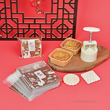 100g Moon Rabbit Pattern Moon Cake Plastic Bag Ziplock Bag Biscuit Candy Bag With Golden Tray 100 Sets