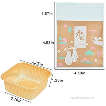 100g Moon Rabbit Pattern Moon Cake Plastic Bag Ziplock Bag Biscuit Candy Bag With Golden Tray 100 Sets