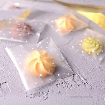 200 Pcs Self Adhesive Candy Bag Clear Cookie Bags Party Favor Bag Self-adhesive Sealing Cellophane Cookie Bags White Polka Dot Clear Bags OPP Plastic Party Bag for Bakery Soap Cookie 3.2x4