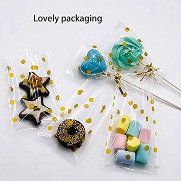 200 Pcs Treat Bags with 200 Pcs Twist Ties Thickness OPP Plastic Bags for Lollipop Candy Cake Pop Chocolate Cookie Wrapping 3.15” X 4.9” + 3.54” X 5.5” GOLD