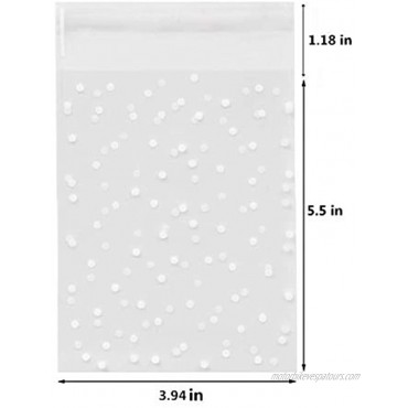 200 Pieces Clear Treat Bags Biscuit Roasting Gift DIY Plastic Candy Bags Individual Wrappers Self Adhesive OPP Cookie Bakery Decorating Favor Bags 3.94x5.5Inches White Polka Dot
