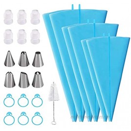 25 Pcs Piping Bag and Tips Set Cake Decorating Tools Kit for Baking 6 Reusable Pastry Bags In 3 Sizes12”+14”+16” 6 Different Piping Tips 6 Bags Couplers 6 Icing Bags Ties 1 Cleaning Brush