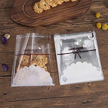 300 PCS Self Adhesive Plastic Cookie Bags Lace Bowknot Candy Bags for Treat Gifts Wrapping Good for Party Favors