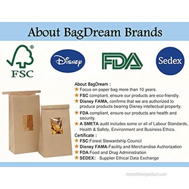BagDream Grease Resistant Bakery Bags with Window Oil-Proof Kraft Paper Bags 50Pcs 3.54x2.36x7 Inches Tin Tie Tab Lock Bags Brown Window Bags Coffee Bags Cookie Bags Treat Bags Popcorn Paper Bags
