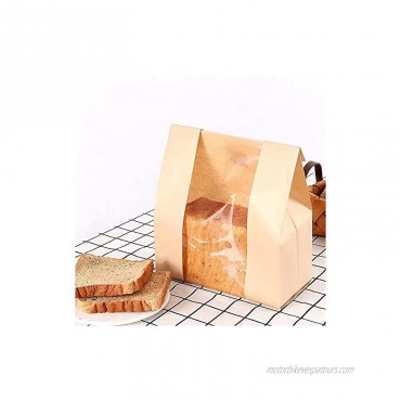 Bakbania 50 Pack Brown Bakery Bags with Window Paper Bread Loaf Bags Kraft Food Packaging Storage Bakery Bags with Free Stickers