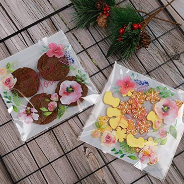 Efivs Arts 200pcs 5.5x5.5in Thank You Candy Bags Individual Cookie Wrappers Pink Flower Self Adhesive OPP Cookie Bakery Bags Roasting Treat Gift DIY Translucent Plastic Bags for Graduation